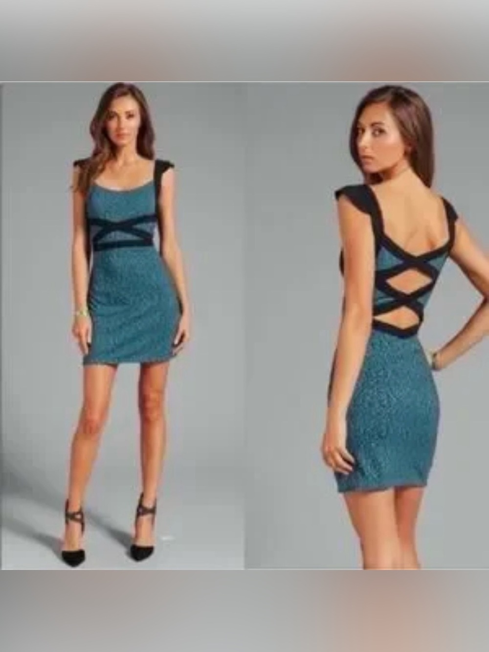 Free People Women’s Size XS Mini Black Blue Dress Open Back Lace Criss Cross